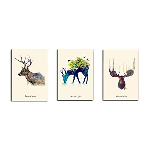Made4u [ 3 Pieces Split Series Deer 2  [ 20" x 3 ] [ Thicker (1") ] [ Wood Framed ] Paint By Numbers Kit with Brushes and Paints ( Deer 5 ) CRGP87