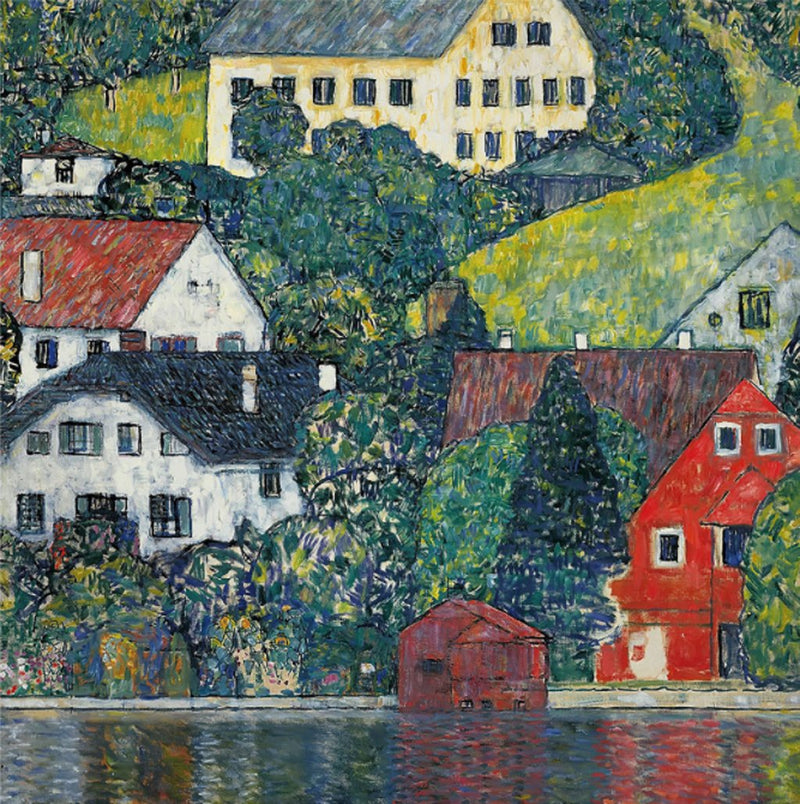 [ Gustav Klimt ][ Houses at Unterach on the Attersee ] Museum Class Art Reproduction Painting [ CRUSE 3.82 Giga Resolution Original Piece Scanned and Painted ] [ Aluminum Framed ]