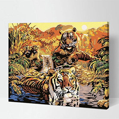 MADE4U [ 20" ] [ Wood Framed ] Paint By Numbers Kit Brushes and Paints for Adult ( Tigers HHGZG352 )