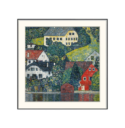 [ Gustav Klimt ][ Houses at Unterach on the Attersee ] Museum Class Art Reproduction Painting [ CRUSE 3.82 Giga Resolution Original Piece Scanned and Painted ] [ Aluminum Framed ]