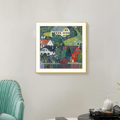 [ Gustav Klimt ][ Houses at Unterach on the Attersee ] Museum Class Art Reproduction Painting [ CRUSE 3.82 Giga Resolution Original Piece Scanned and Painted ] [ Aluminum Framed ]