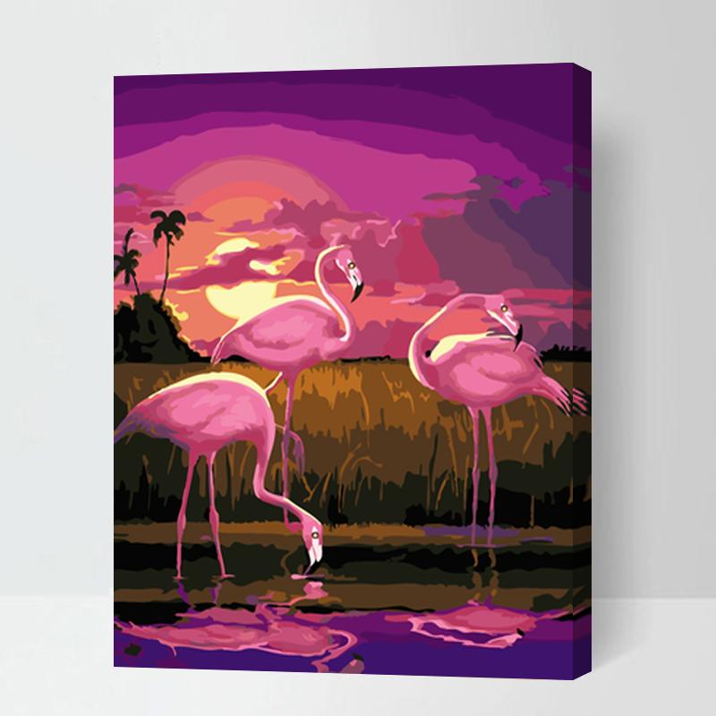 MADE4U [ Flamingos Series ] [ 20" ] [ Thicker (1") ] [ Wood Framed ] Paint By Numbers Kit with Brushes and Paints ( Flamingos DWHLNI6003 )