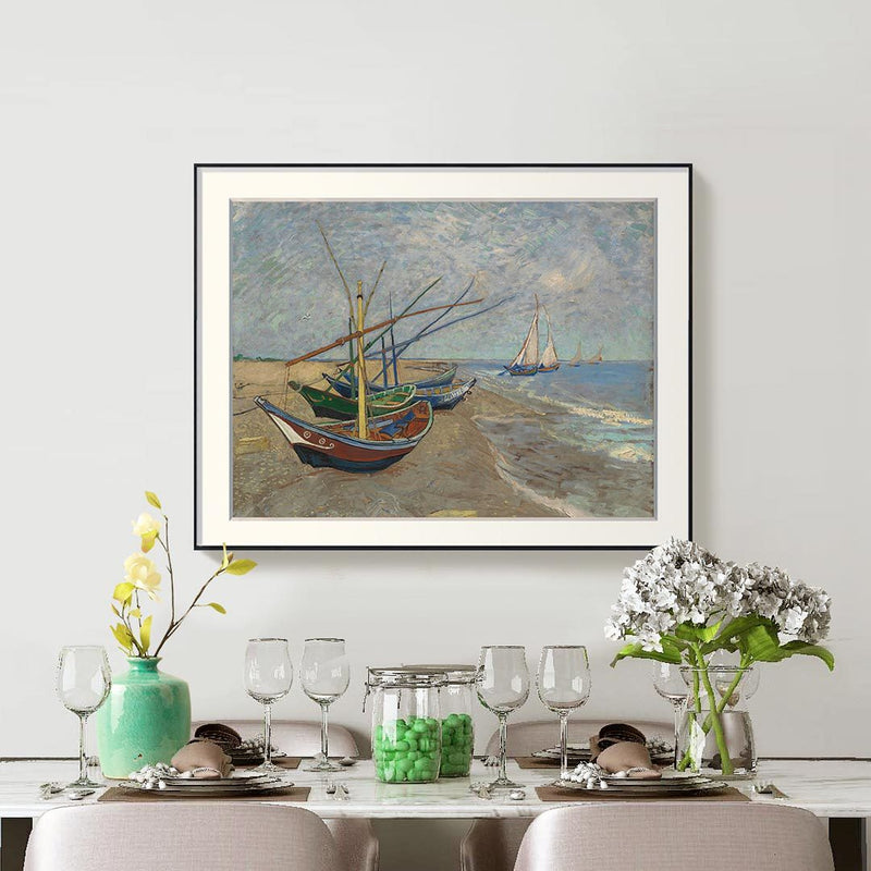 [ Van Gogh ][ Fishing Boats on the Beach at Saintes-Maries ] Museum Class Art Reproduction Painting [ CRUSE 3.82 Giga Resolution Original Piece Scanned and Painted] [ Aluminum Framed ]