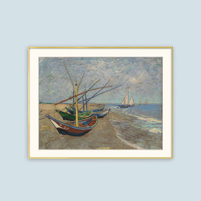 [ Van Gogh ][ Fishing Boats on the Beach at Saintes-Maries ] Museum Class Art Reproduction Painting [ CRUSE 3.82 Giga Resolution Original Piece Scanned and Painted] [ Aluminum Framed ]