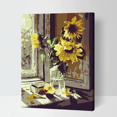 MADE4U [ Flowers and Vases Series ] [ 20" ] [ Wood Framed ] Paint By Numbers Kit with Brushes and Paints ( Sunflower) HHGZG065
