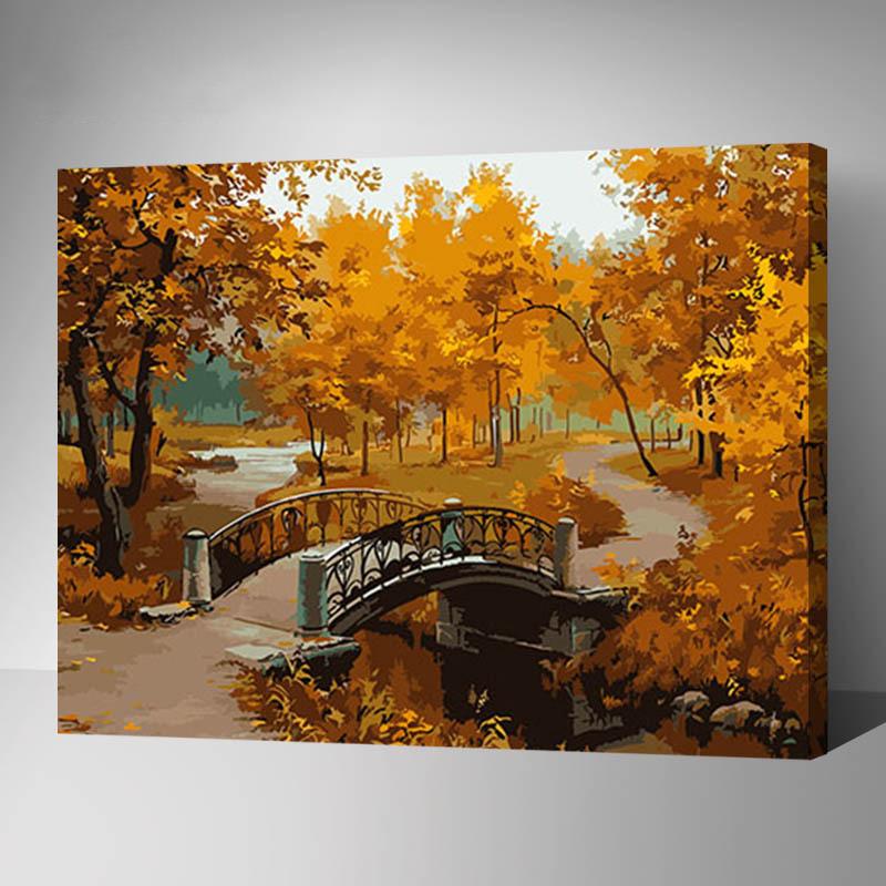 MADE4U [Landscape Series] [20"] [Wood Framed] Paint By Numbers Kit with Brushes and Paints (Garden in Autumn G071)