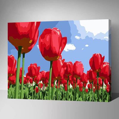 MADE4U [ Gradens Series ] [ 20" ] [ Wood Framed ] Paint By Numbers Kit with Brushes and Paints (Red Tulip G195)
