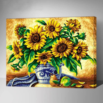MADE4U [ Flowers and Vases Series ] [ 20" ] [ Wood Framed ] Paint By Numbers Kit with Brushes and Paints (Sun Flowers G242)
