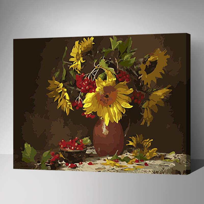 MADE4U [ Flowers and Vases Series ] [ 20" ] [ Wood Framed ] Paint By Numbers Kit with Brushes and Paints (Sunflower G343)