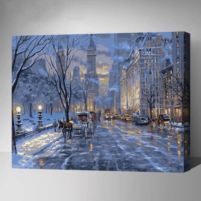 MADE4U [Landscape Series] [20"] [Thicker (1")] [Wood Framed] Paint By Numbers Kit with Brushes and Paints (Snow On The Streets GX7919)