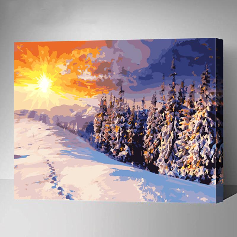 MADE4U [Landscape Series] [20"] [Thicker (1")] [Wood Framed] Paint By Numbers Kit with Brushes and Paints (Snow Scenes GX8783)