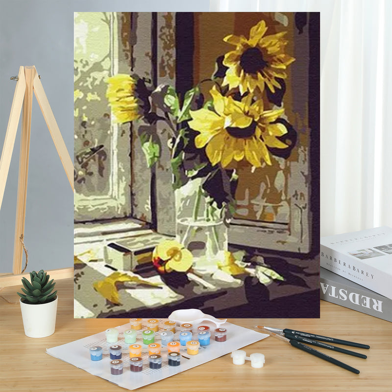 MADE4U [ Flowers and Vases Series ] [ 20" ] [ Wood Framed ] Paint By Numbers Kit with Brushes and Paints ( Sunflower) HHGZG065