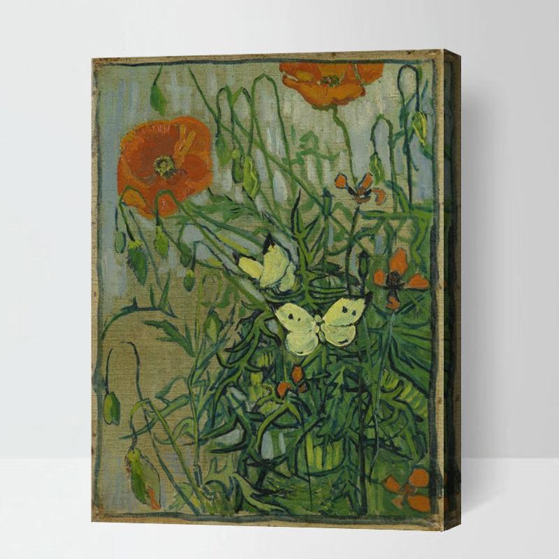 MADE4U [ Post-Impressionism Van Gogh Series ] [ 20" ] [ Thicker (1") ] [ Wood Framed ] Paint By Numbers Kit with Brushes and Paints ( Butterfly and poppies ) HYXPII4024