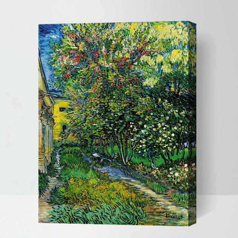 MADE4U [ Post-Impressionism Van Gogh Series ] [ 20" ] [ Thicker (1") ] [ Wood Framed ] Paint By Numbers Kit with Brushes and Paints ( The garden of St. Paul&