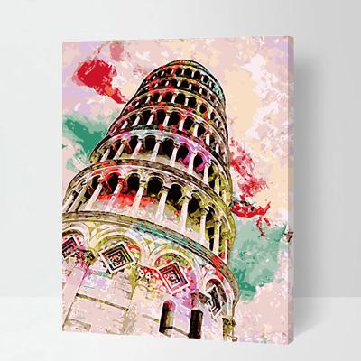 MADE4U [ Building series ] [ 20" ] [ Thicker (1") ] [ Wood Framed ] Paint By Numbers Kit with Brushes and Paints ( Leaning Tower of Pisa ) QS012