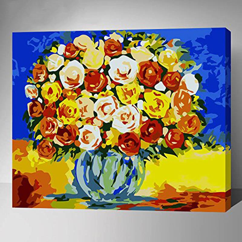 MADE4U [ Flowers and Vases Series ] [ 20" ] [ Wood Framed ] Paint By Numbers Kit with Brushes and Paints ( Flowers RXHI0119 )