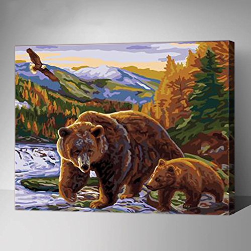 Made4u [ 20" [ Thick (1") ] [ Wood Framed ] Paint By Numbers Kit for Adult ( Bears G351 )